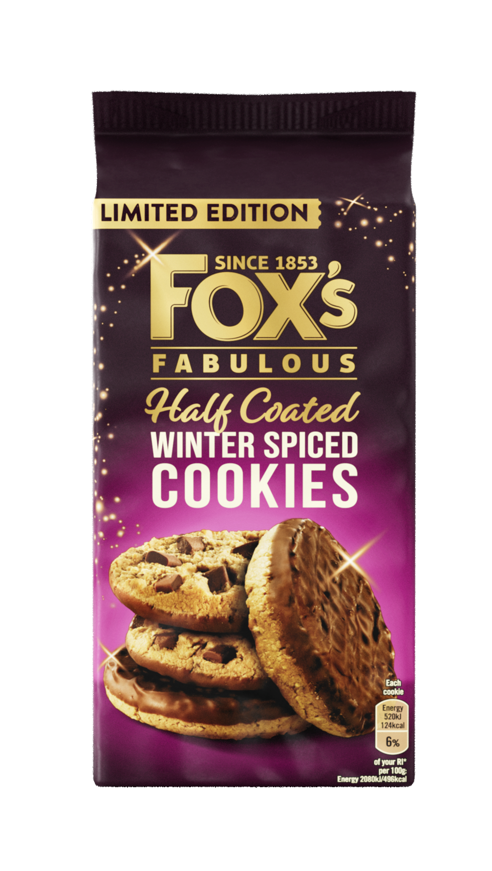 55004892 FOXS FABULOUS HALF COATED WINTER SPICED COOKIES 175G 2 1