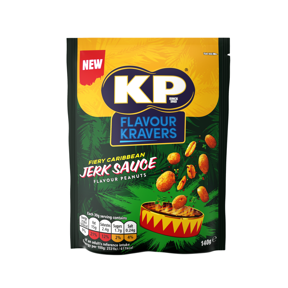702600 KP Flavour Kravers Fiery Carribean Jerk Sauce Peanuts 140g   S 1