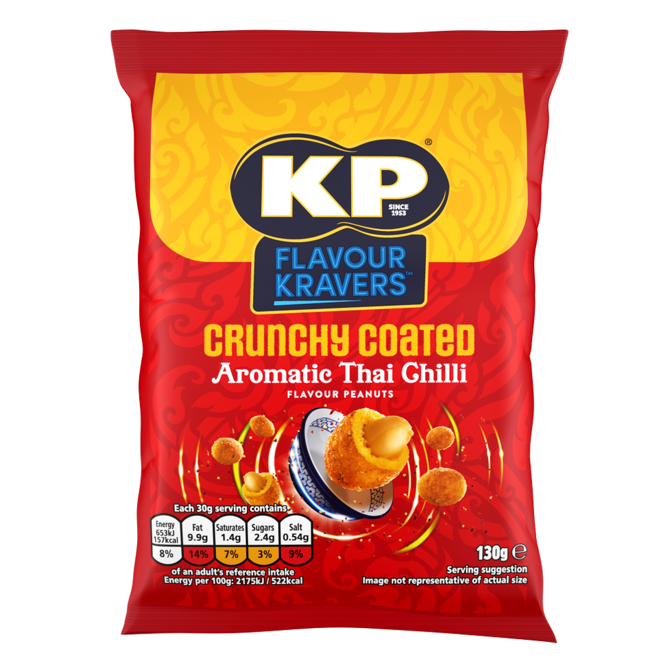702853 KP Flavour Kravers Crunchy Coated Aromatic Thai Chilli Peanuts 130g 711338 S