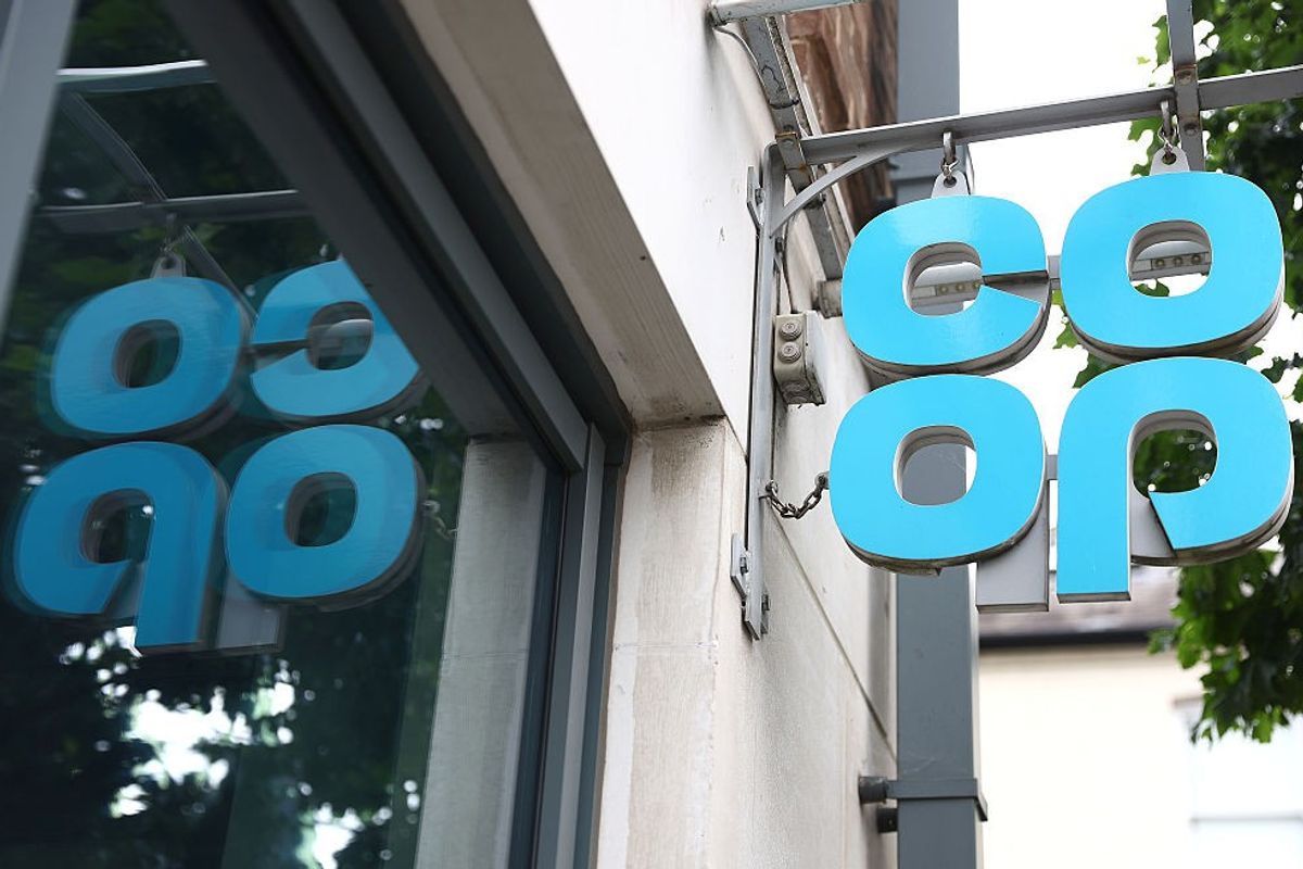 A Co-op store sign is seen in London