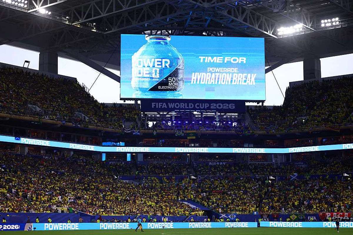 A general view during a hydration break in the FIFA World Cup 2026 Group C match between Scotland and Brazil