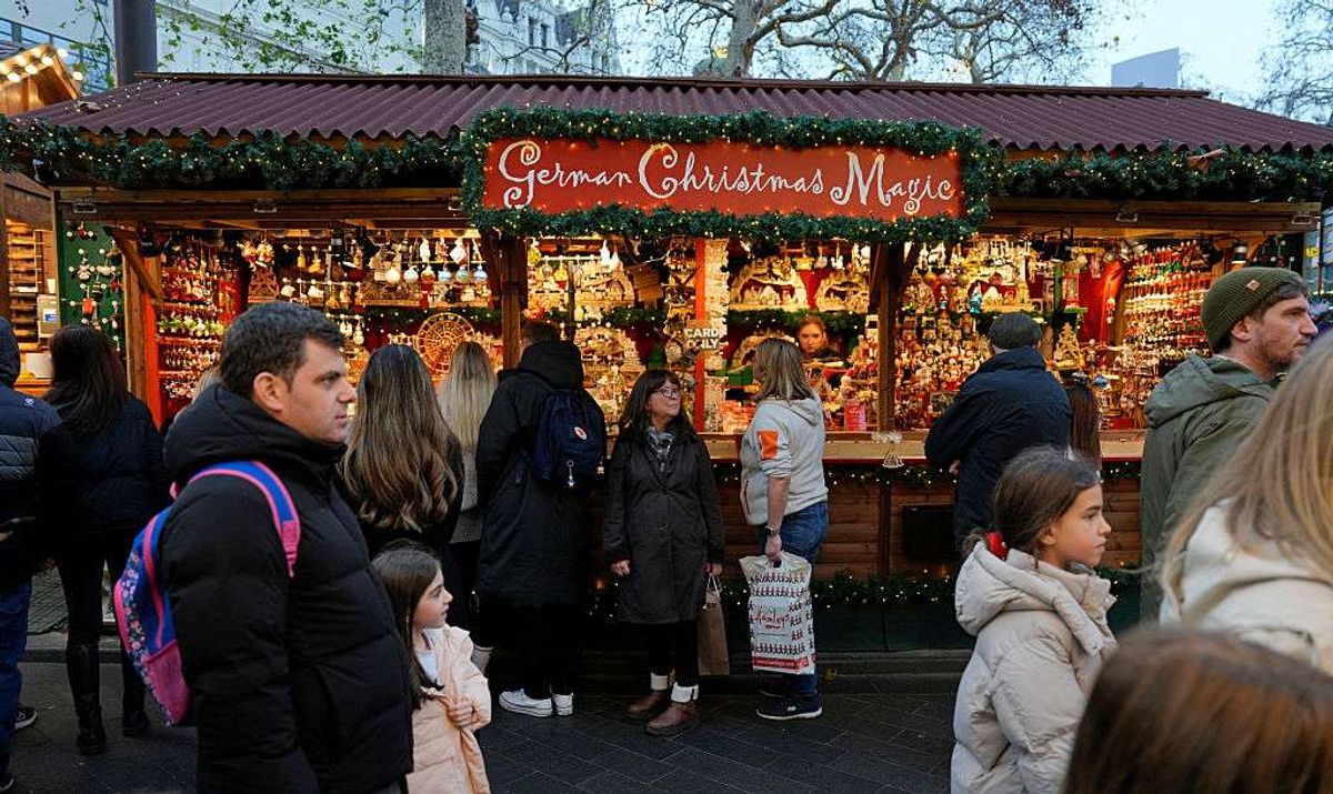 A stall at a Christmas market in Trafalgar Square in London 