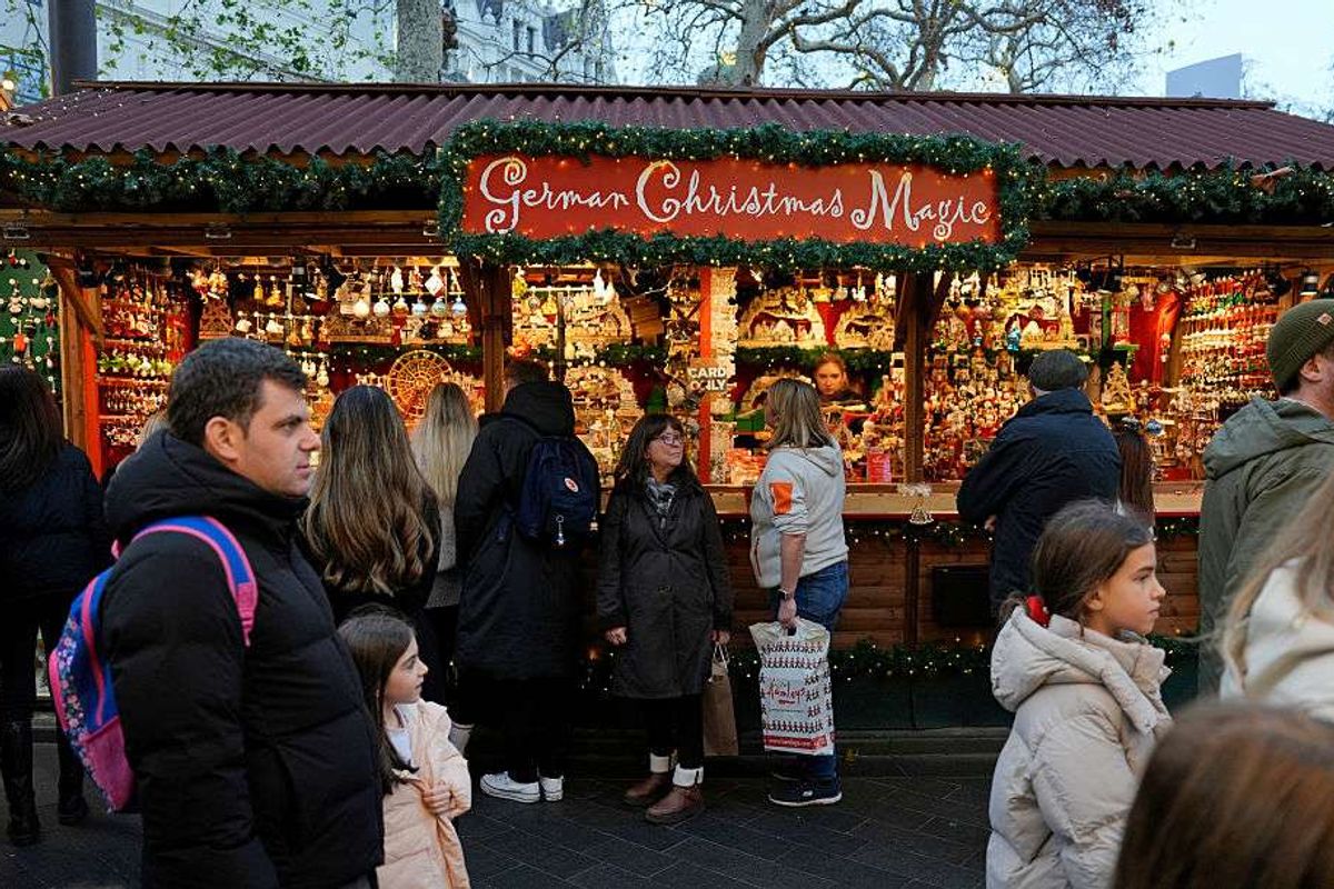 A stall at a Christmas market in Trafalgar Square in London