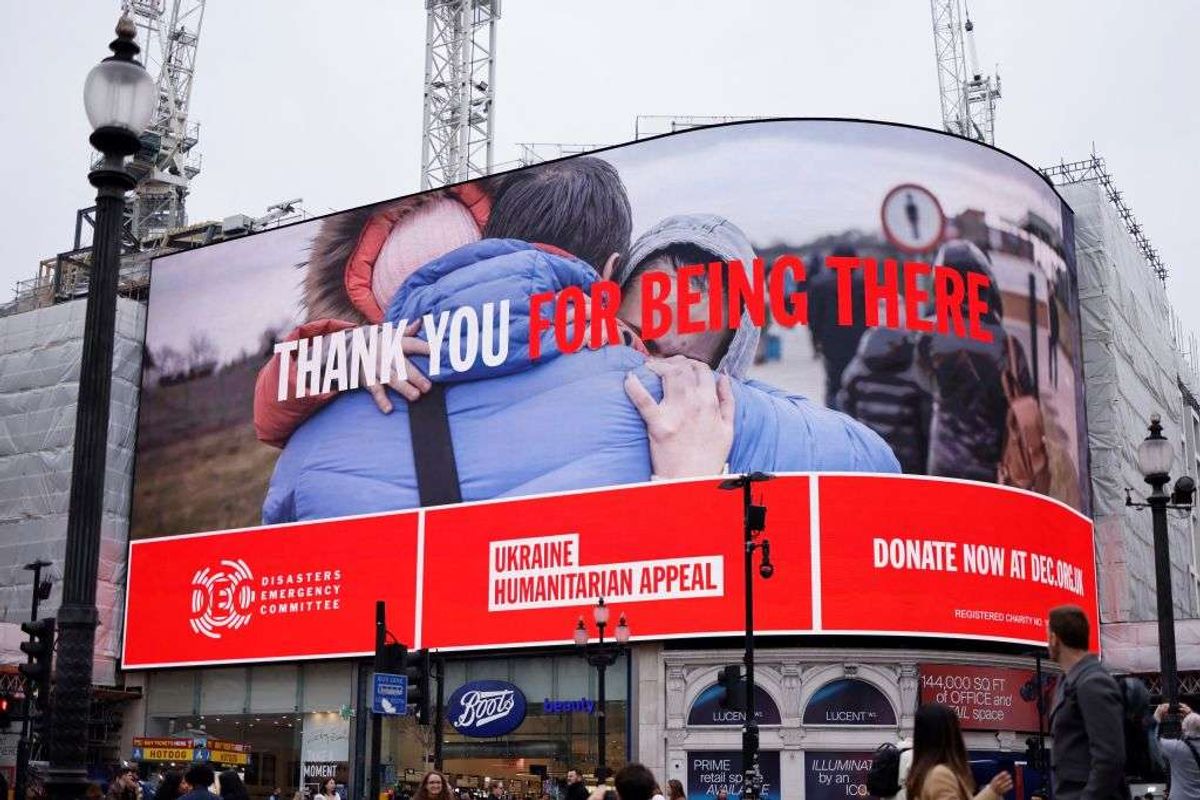 Advertising board by Disasters Emergency Committee Ukraine Humanitarian Appeal