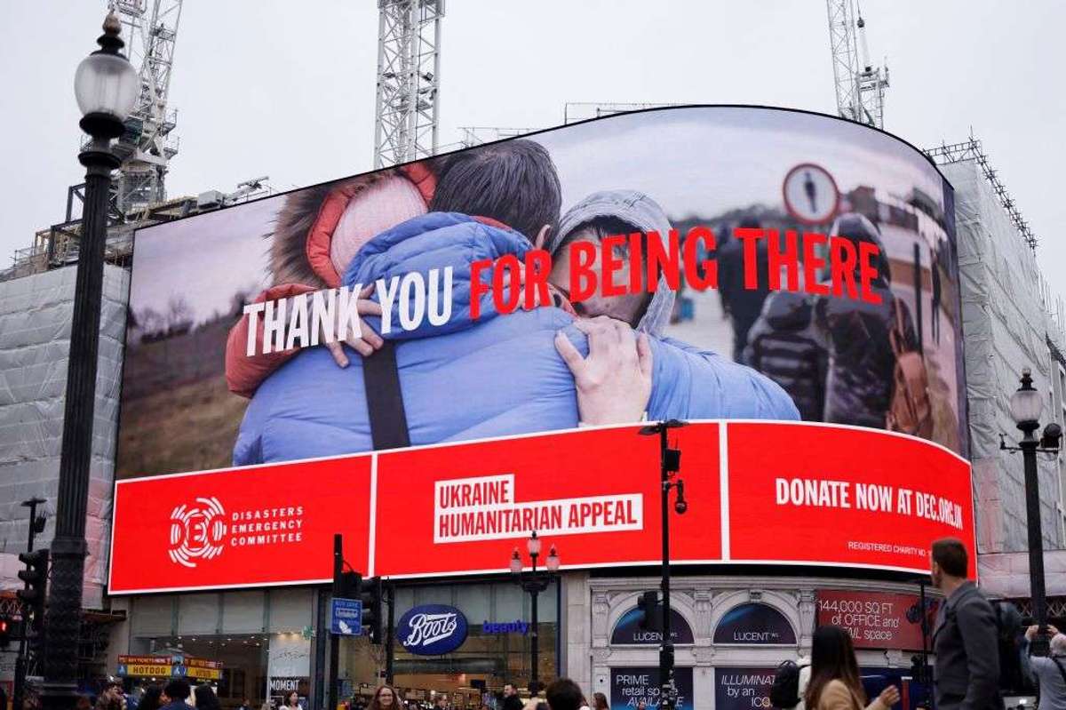 Advertising board by Disasters Emergency Committee Ukraine Humanitarian Appeal