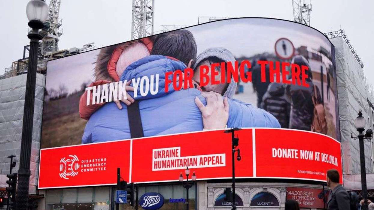 Advertising board by Disasters Emergency Committee Ukraine Humanitarian Appeal