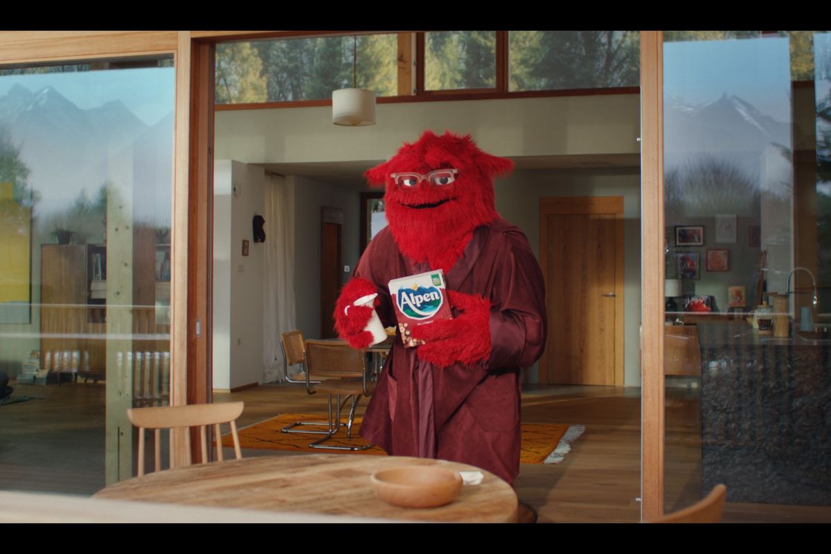 Alpen muesli ad featuring mascot Ralph from the 2025 ‘Grown Up Thing To Do’ campaign