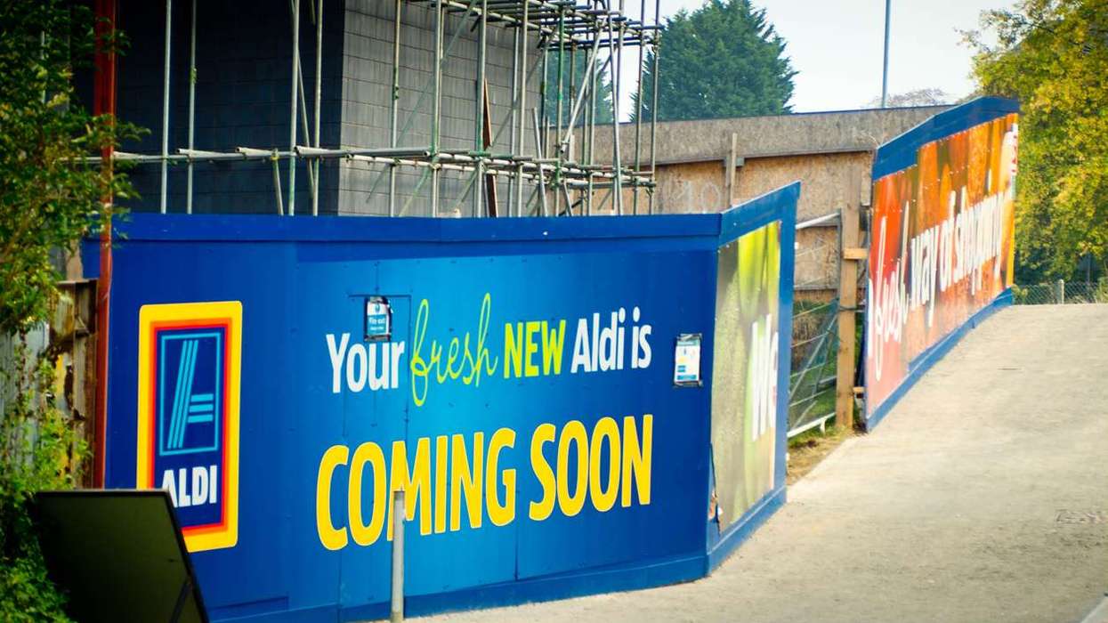 An Aldi store under construction on Edison Bell Way in Huntingdon, Cambridgeshire.
