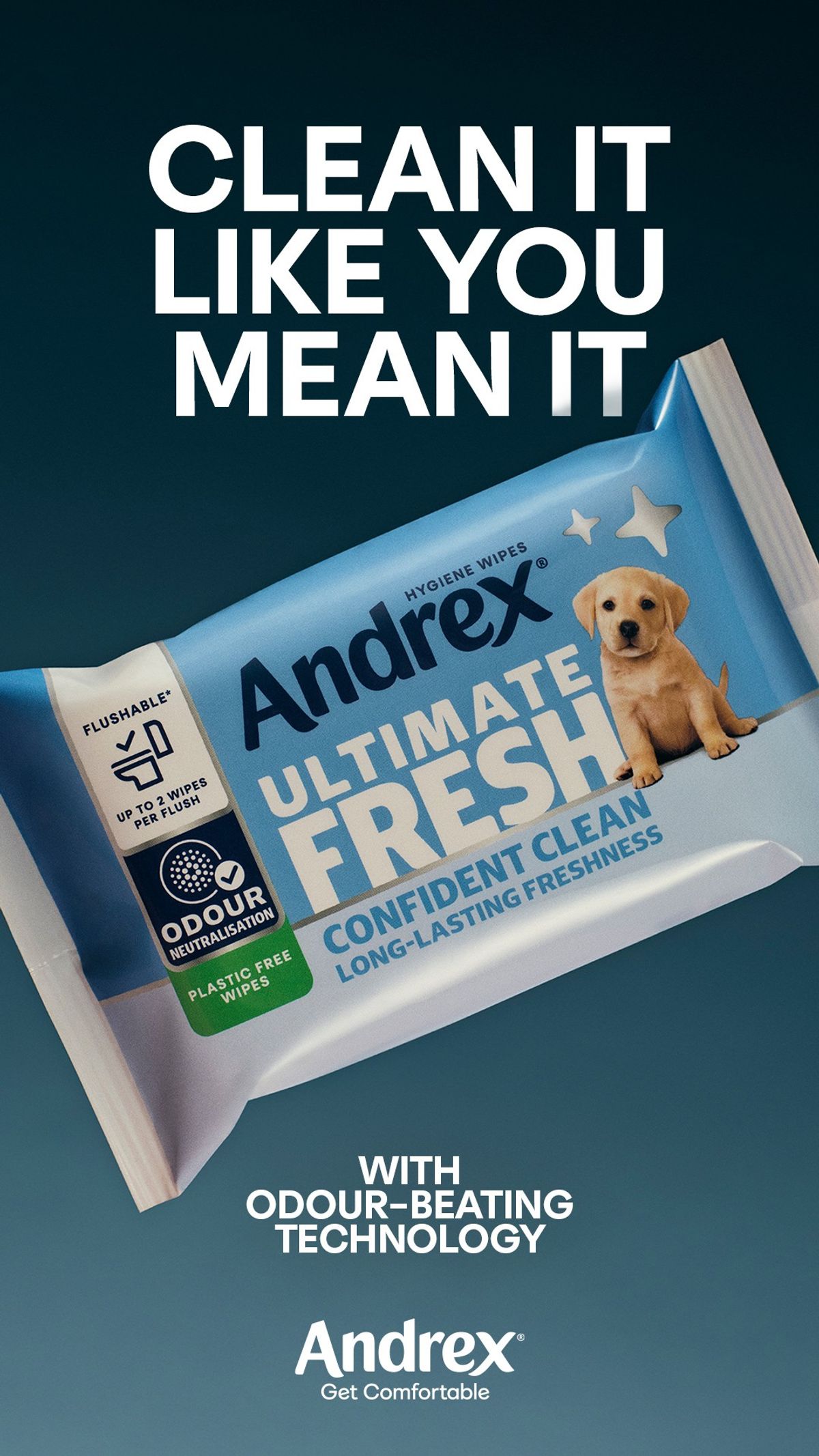 Andrex Ultimate Fresh Wipes with DeodEclyx technology for 4-hour freshness