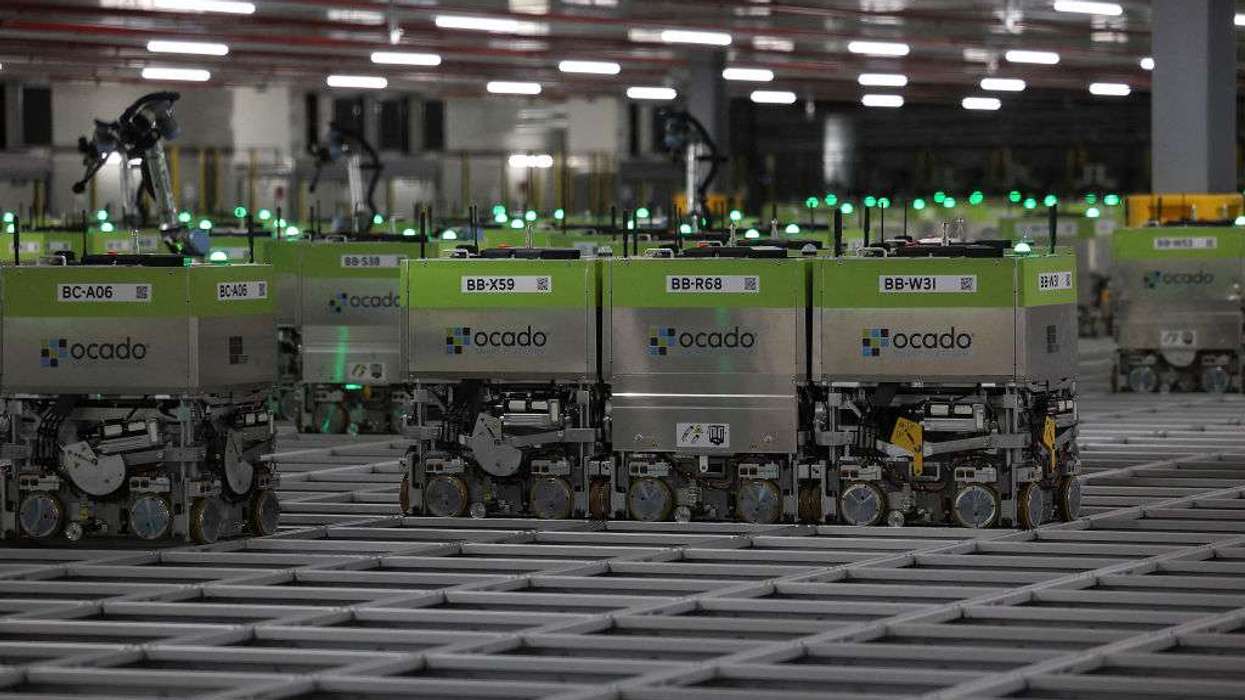 Automated packing robots at an Ocado distribution centre