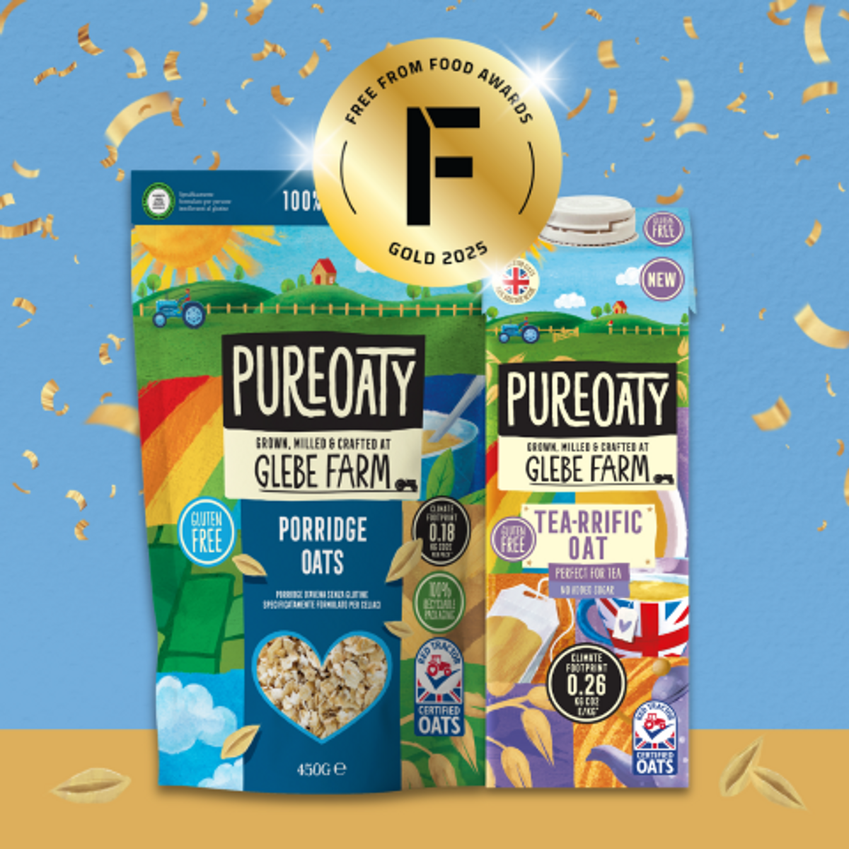 Award-winning PureOaty Porridge Oats and Tea-rrific Oat Drink from Glebe Farm Foods