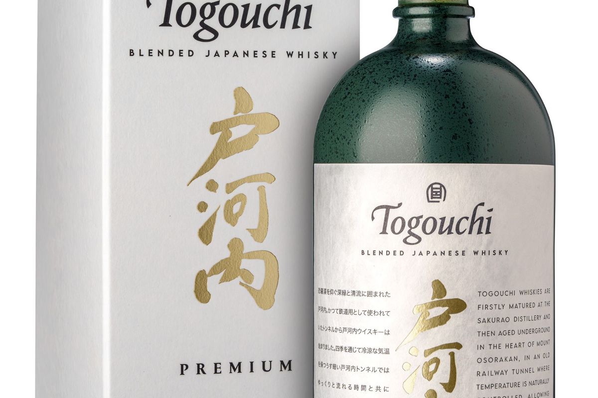 Bottle of Togouchi Japanese whisky from Mangrove Global, aged in tunnels, sake cask finish