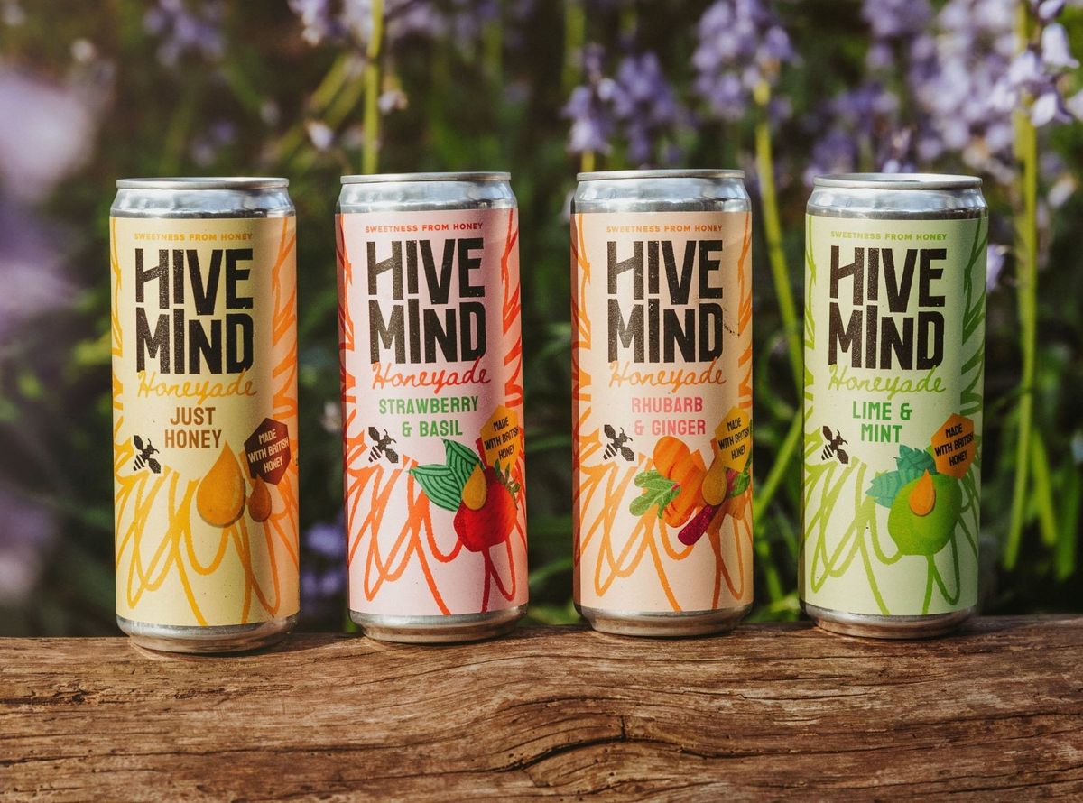 Bottles of Hive Mind honeyade in four all-natural botanical flavours