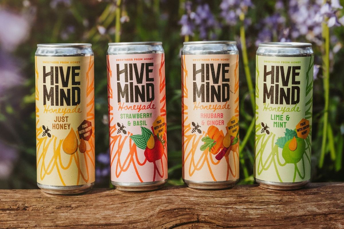 Bottles of Hive Mind honeyade in four all-natural botanical flavours