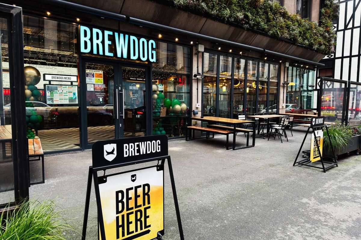 BrewDog bar exterior with outdoor seating in Manchester