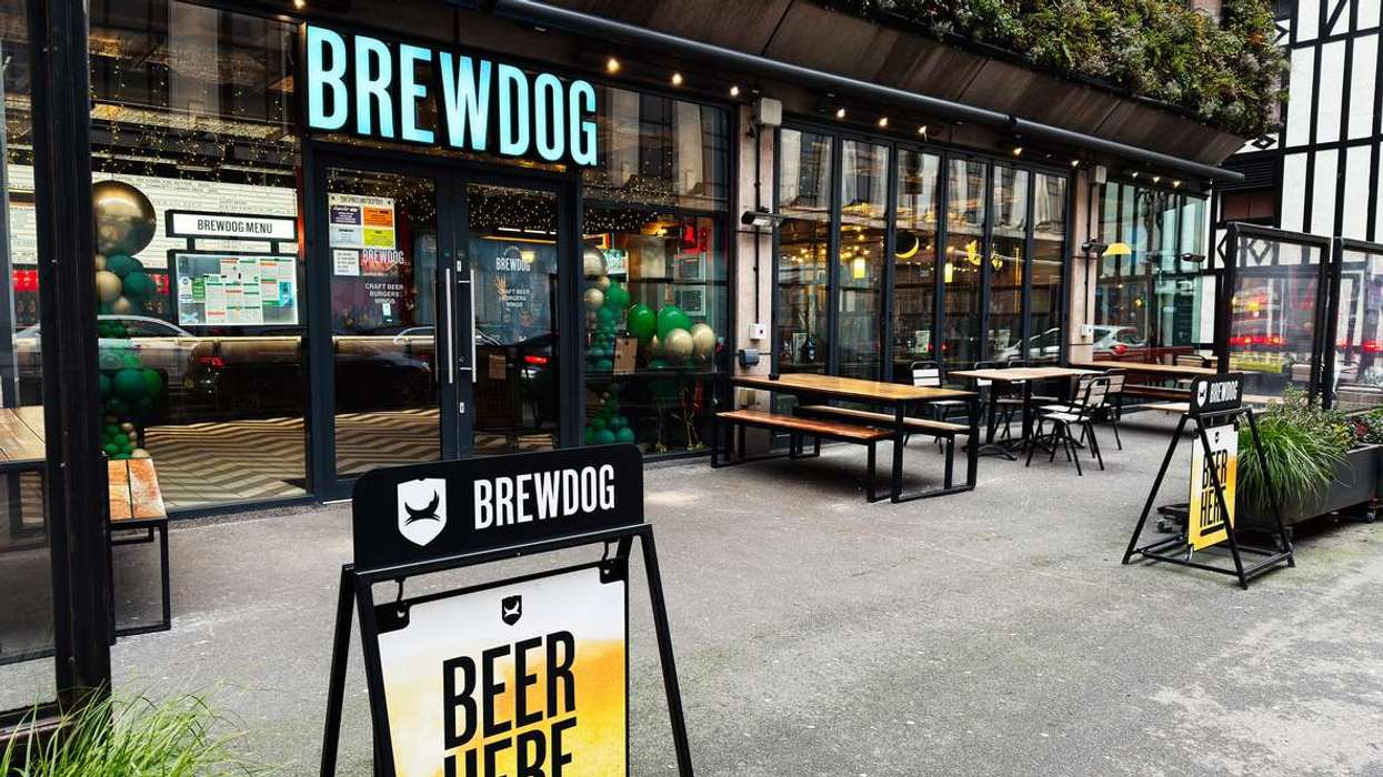 BrewDog bar exterior with outdoor seating in Manchester