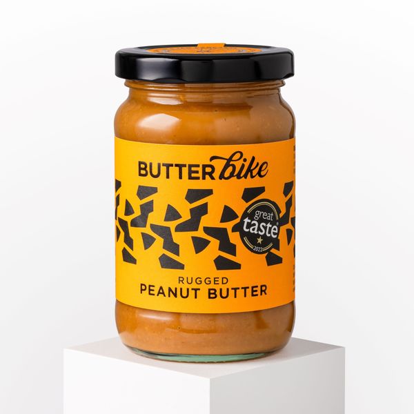 Butter Bike Rugged Peanut Butter jar with bright orange label and Great Taste Award badge