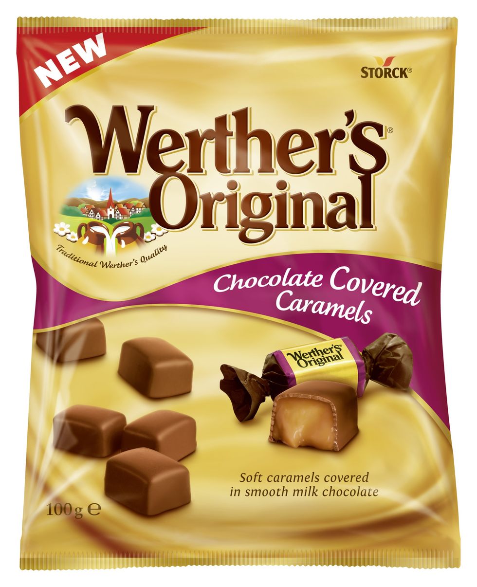 Cadbury and Werther\u2019s sharing bags on shelf, showing 5% growth in \u00a31.4B UK chocolate market 2025.