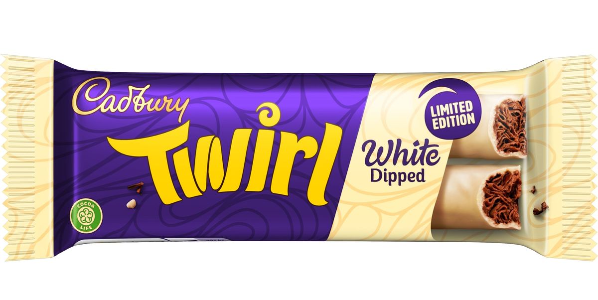 Cadbury Twirl White Dipped chocolate bar in white and milk swirls