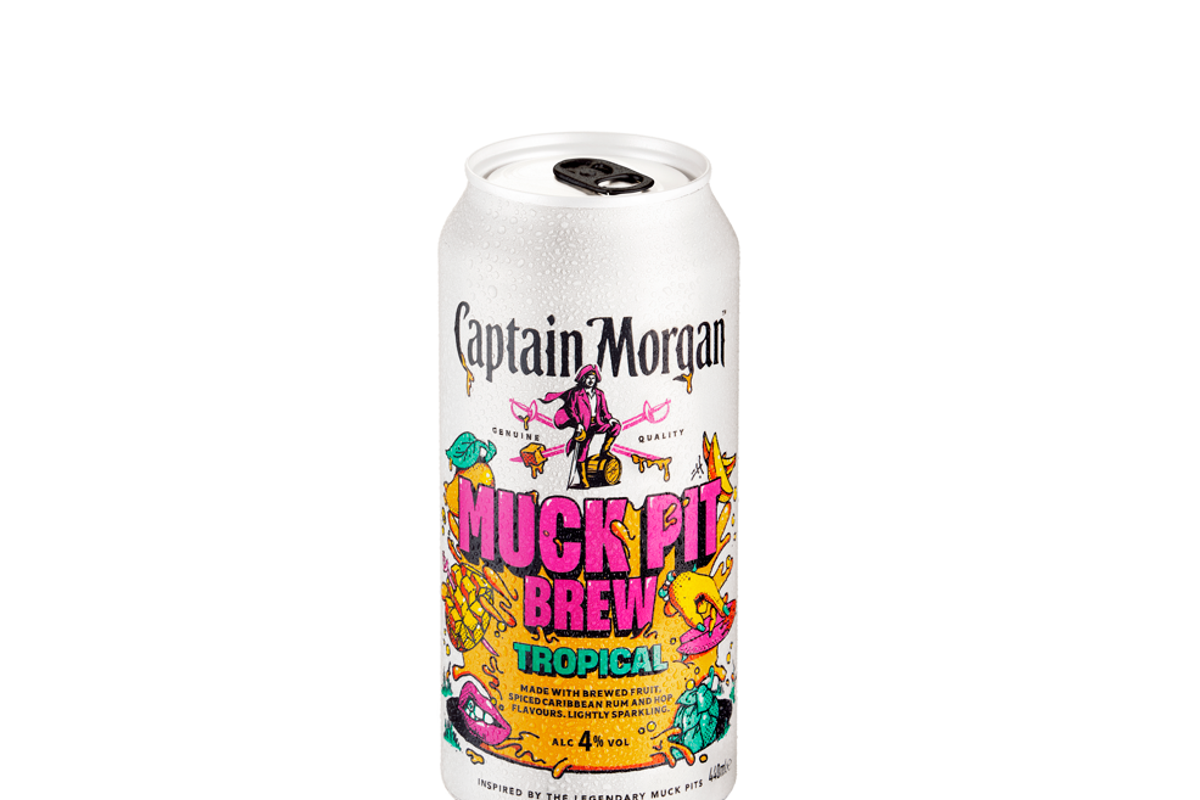 Captain Morgan Muck Pit Brew can with tropical visuals and mango-hop fusion flavours