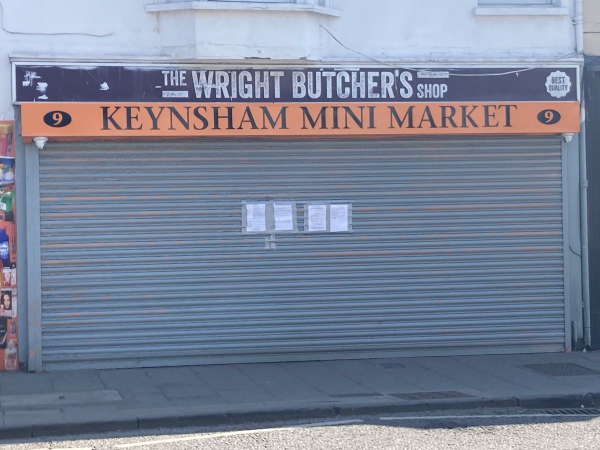 Closed Keynsham Mini Market in Bristol, with a closure notice for anti-social behaviour and illegal vape sales