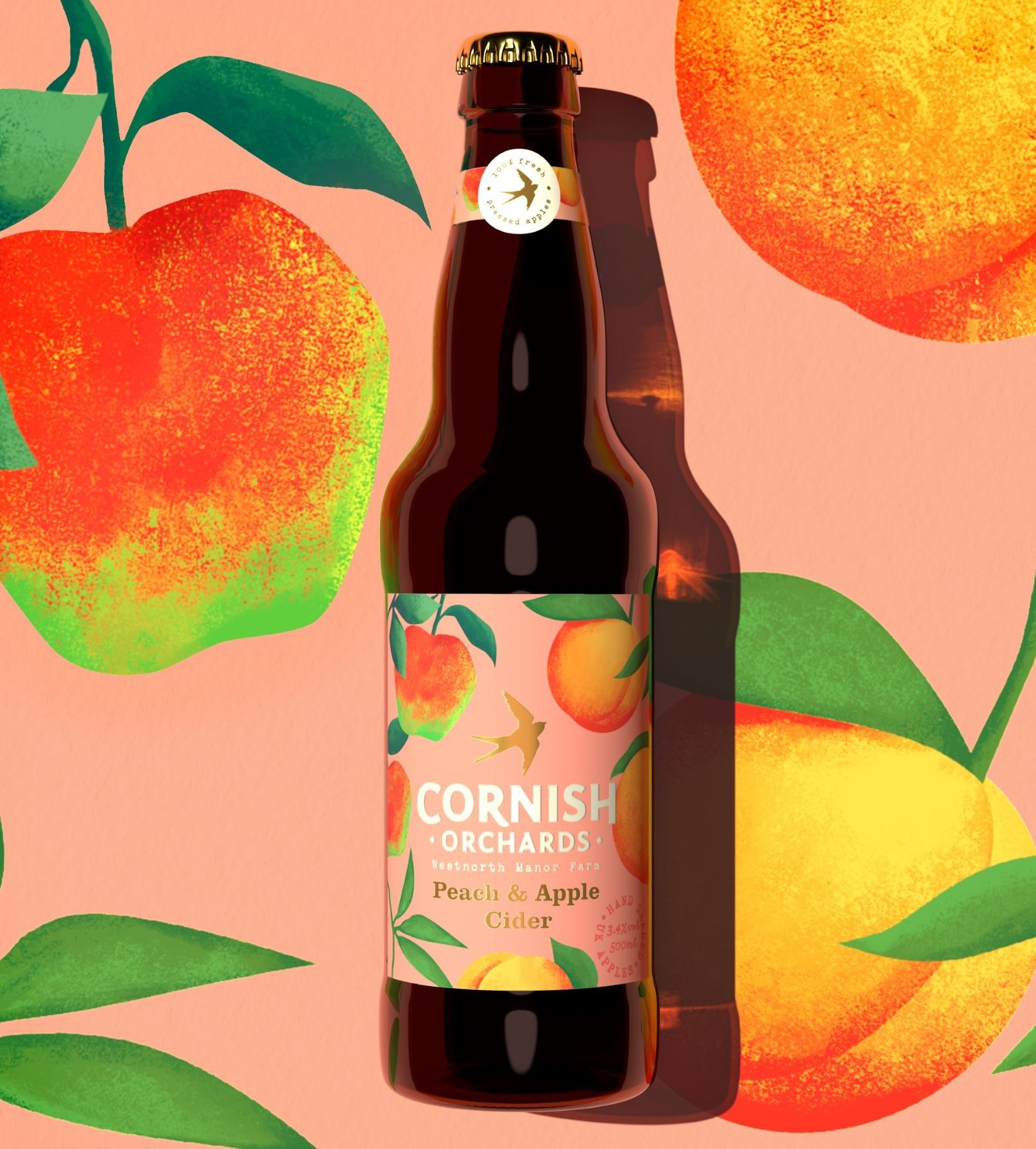 Cornish Orchards Peach & Apple premium bottled cider