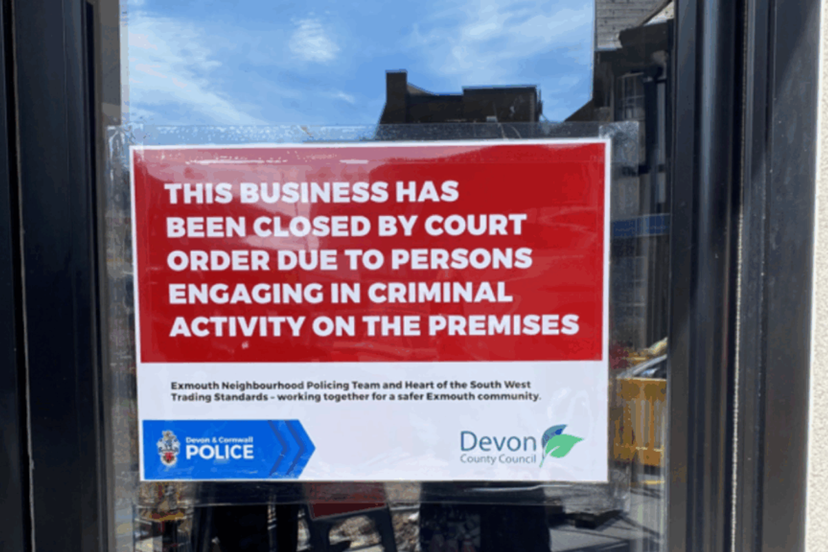 Court order notice on Exmouth shop closed for illegal tobacco and criminal activity