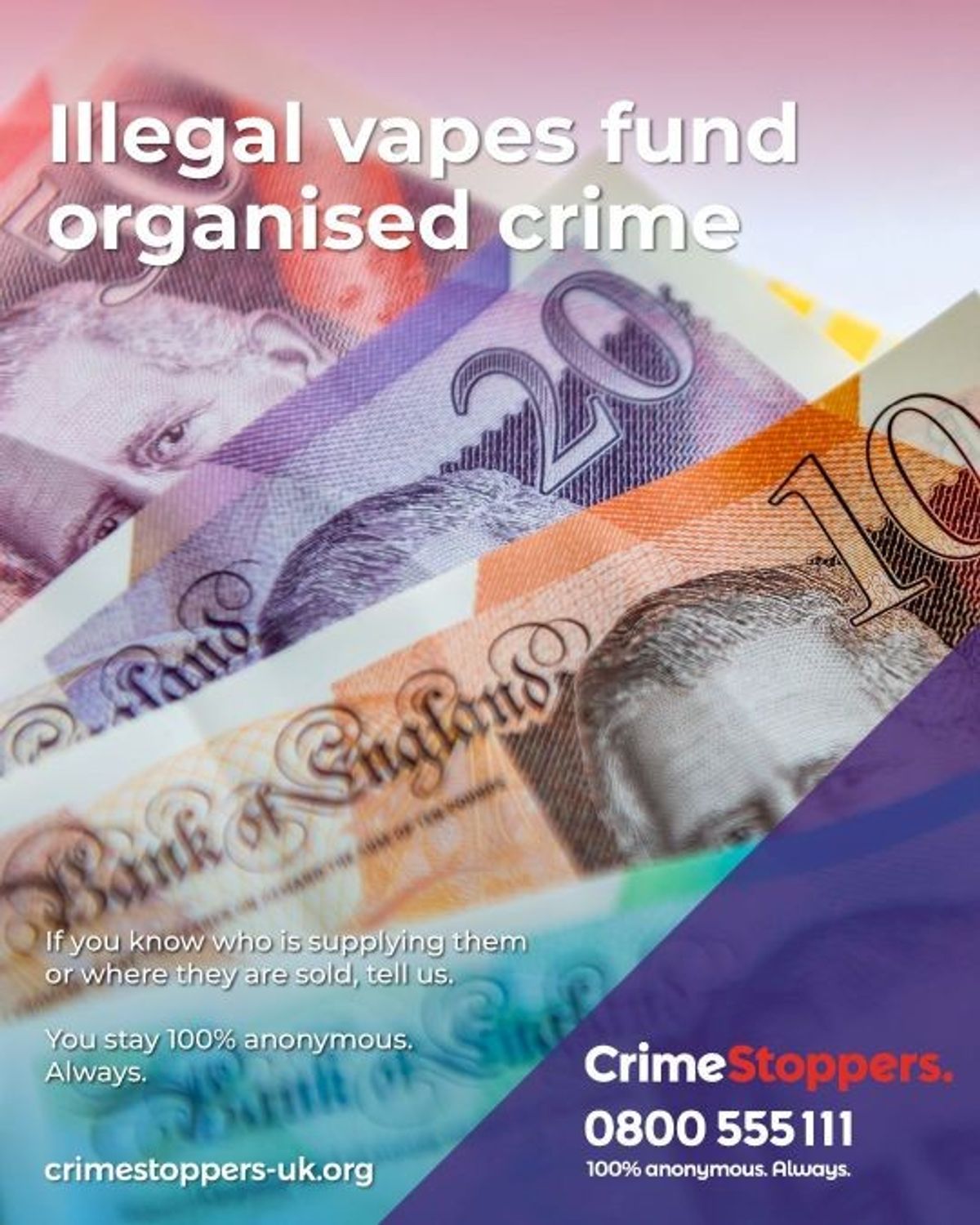 Crimestoppers urges UK public to report illegal disposable vape sales anonymously