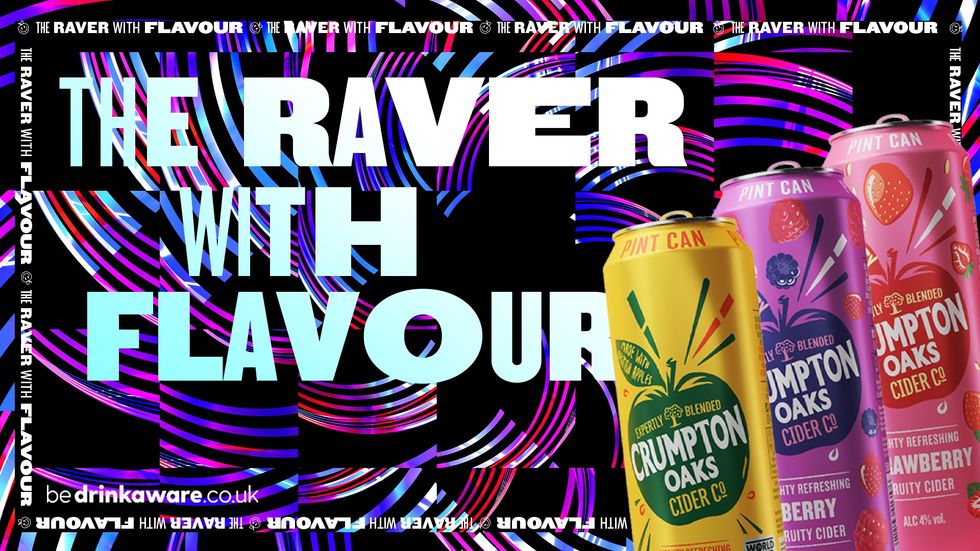 Crumpton Oaks cider cans in 90s theme for Happy Applecore summer campaign by Aston Manor