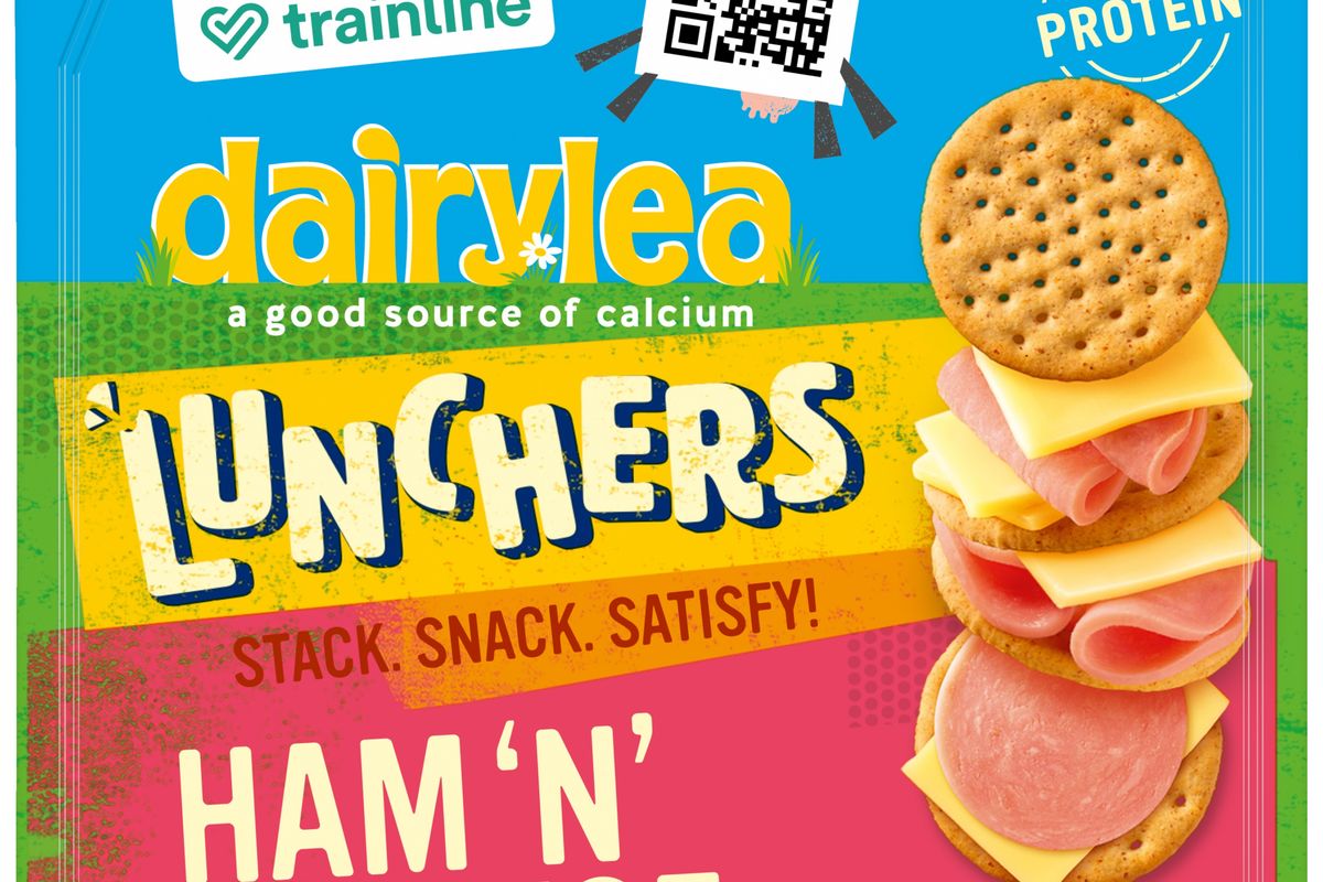 Dairylea product with Trainline promoting travel discounts for UK