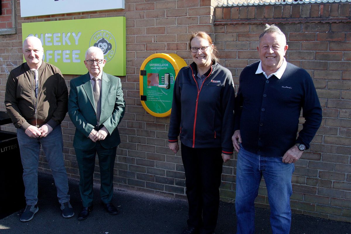 Defibrillator installed on SPAR Mendip Avenue exterior wall in Chester-le-Street for emergency use