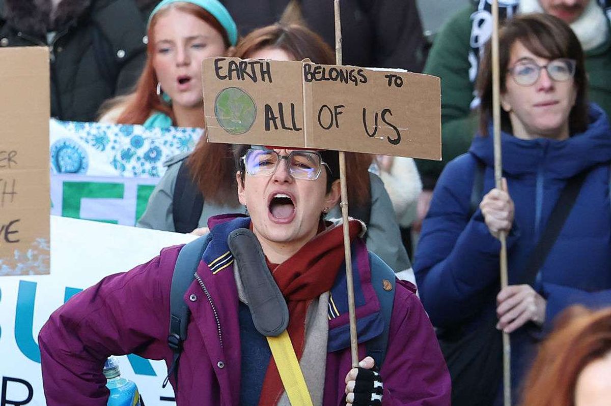 Demonstrators attend a climate protest