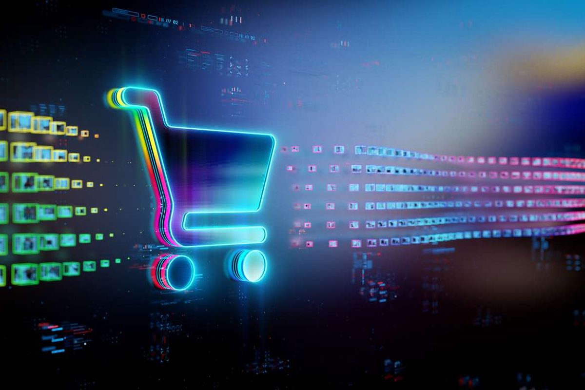 Digital cart icon on future tech background