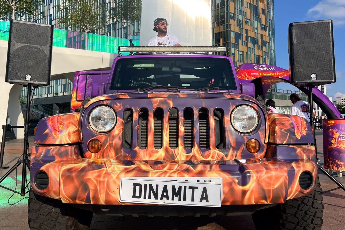 Doritos Dinamita DJ-branded jeep activation during Gen Z sampling tour at The O2