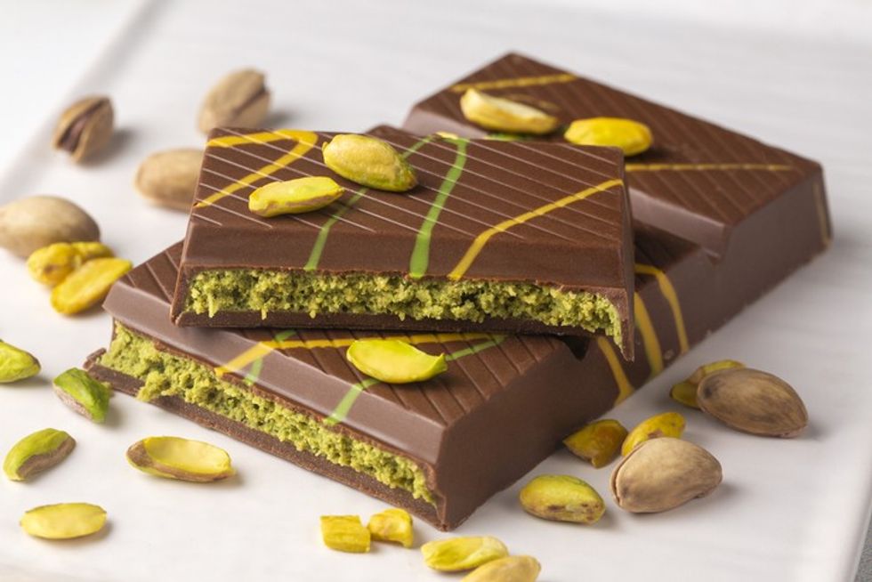 Dubai style chocolate bar with pistachio and knafeh, popular in UK supermarkets