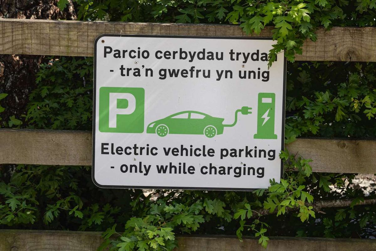 Electric vehicle charging point parking bay in Wales