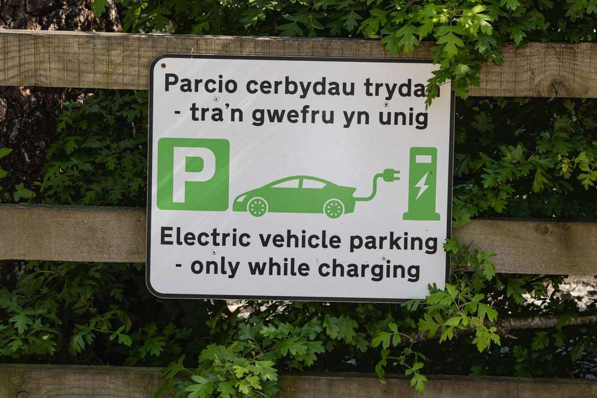 Electric vehicle charging point parking bay in Wales