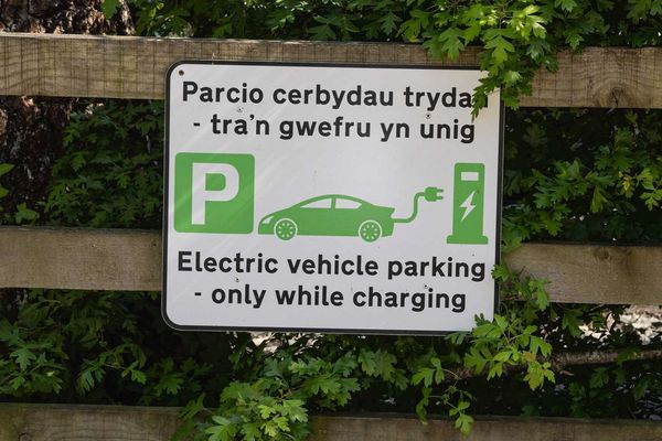 Electric vehicle charging point parking bay in Wales