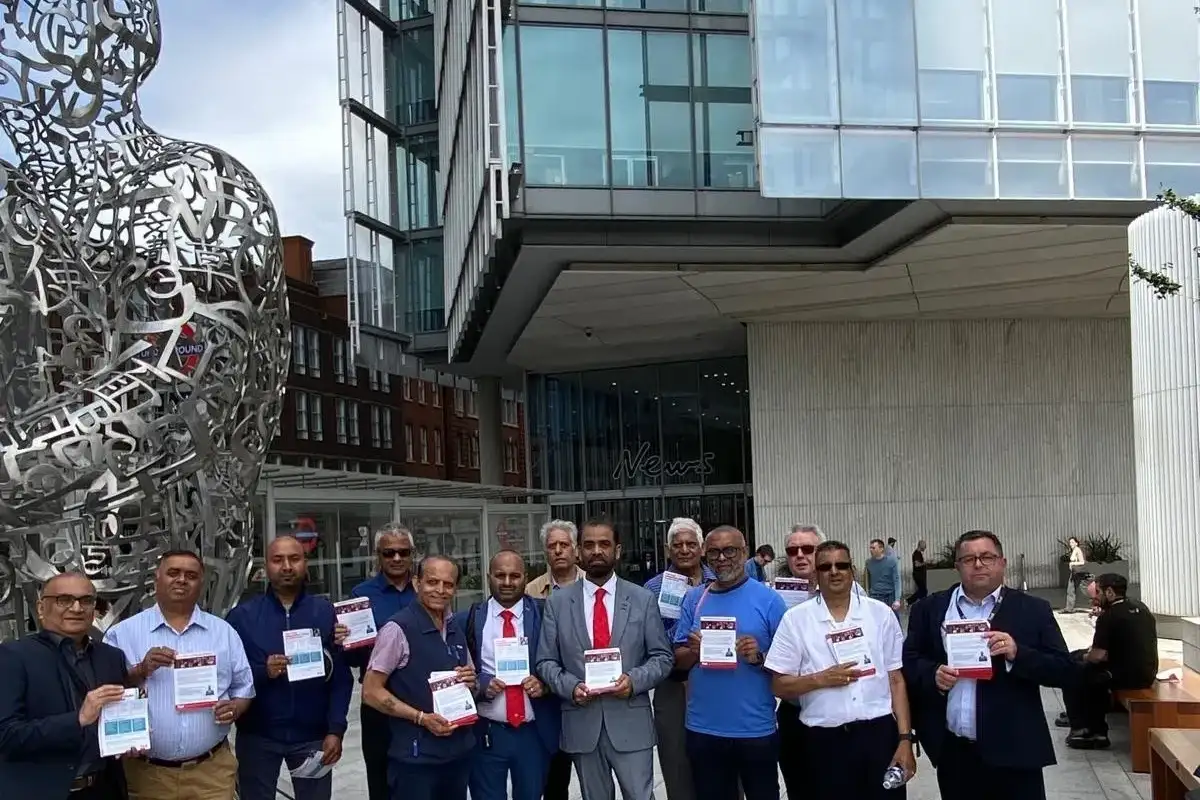 Fed President Hetal Patel and colleagues outside London offices of News UK, 9 July 2025