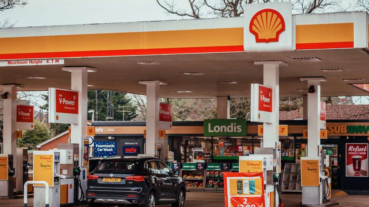 forecourt of a Shell petrol station in Crawley, England