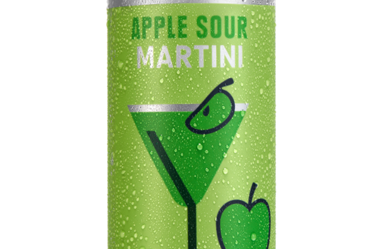 Funkin Apple Sour Martini nitro can with apple slice garnish on bar