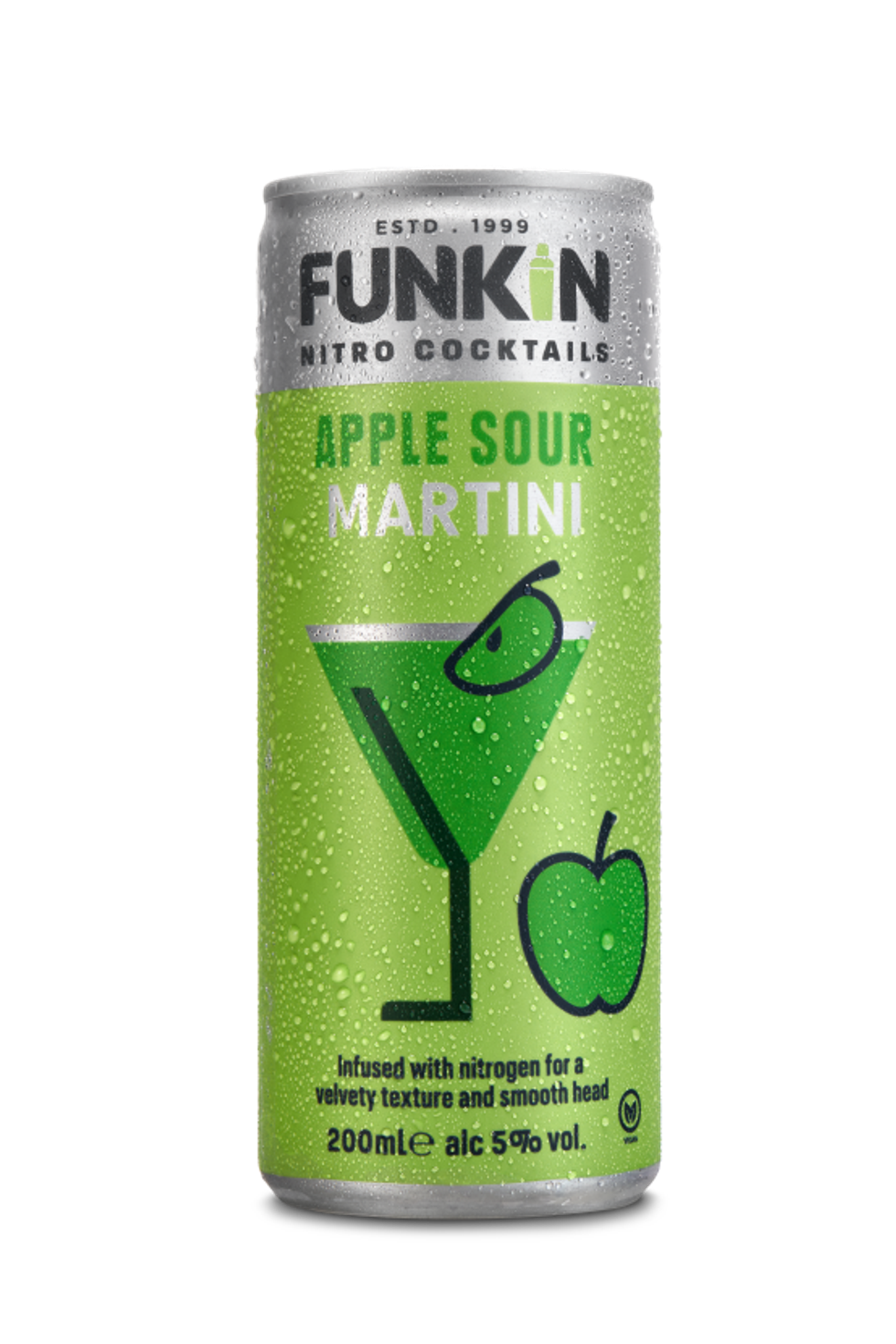 Funkin Apple Sour Martini nitro can with apple slice garnish on bar