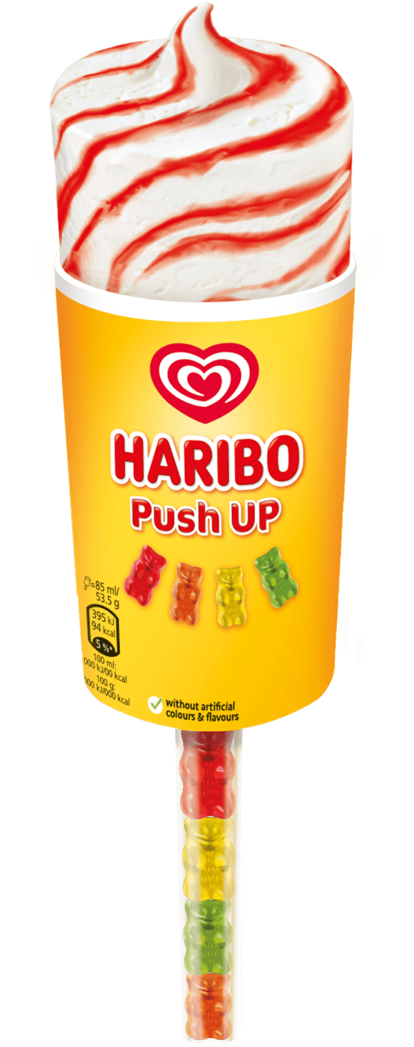 Haribo Gold Bears Push-Up Ice Cream Stick by Wall’s – vanilla, strawberry sauce, and gummy bears in one treat