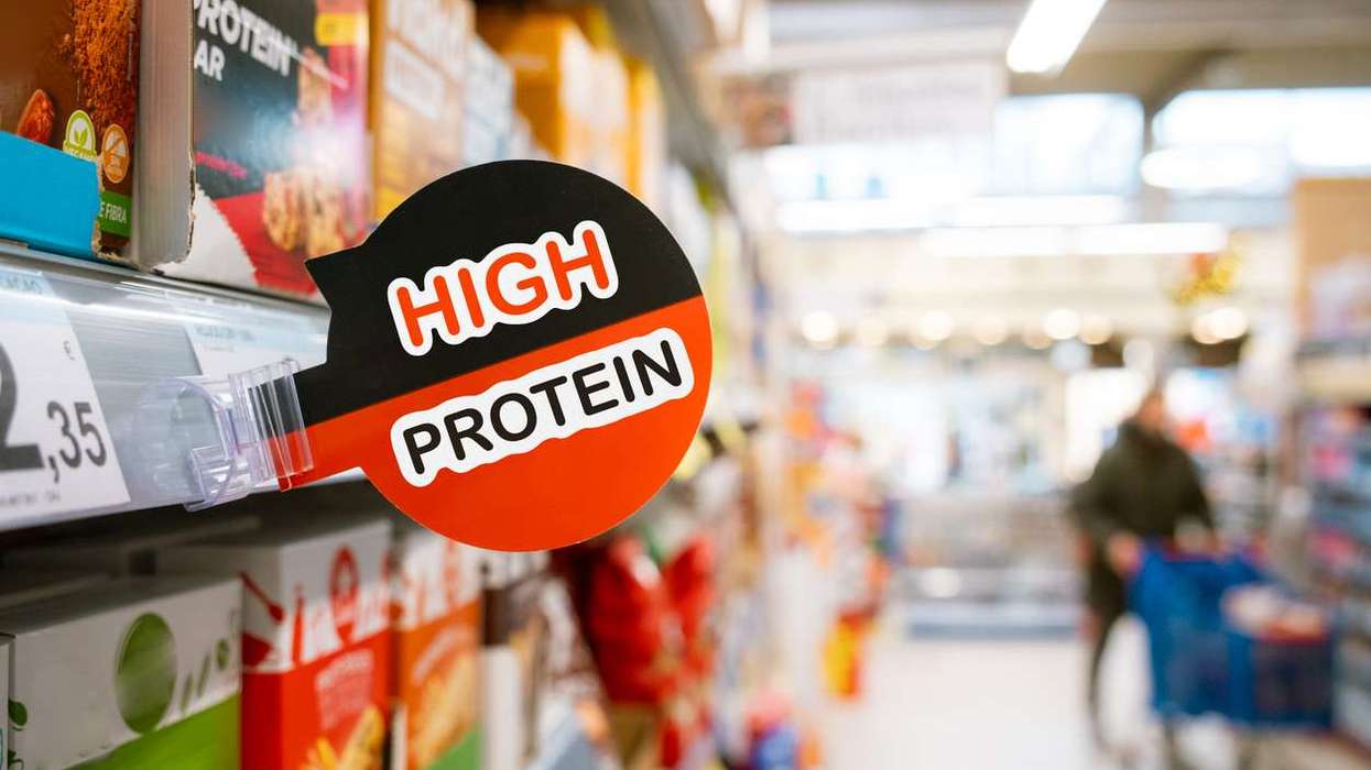 High protein sign in a supermarket