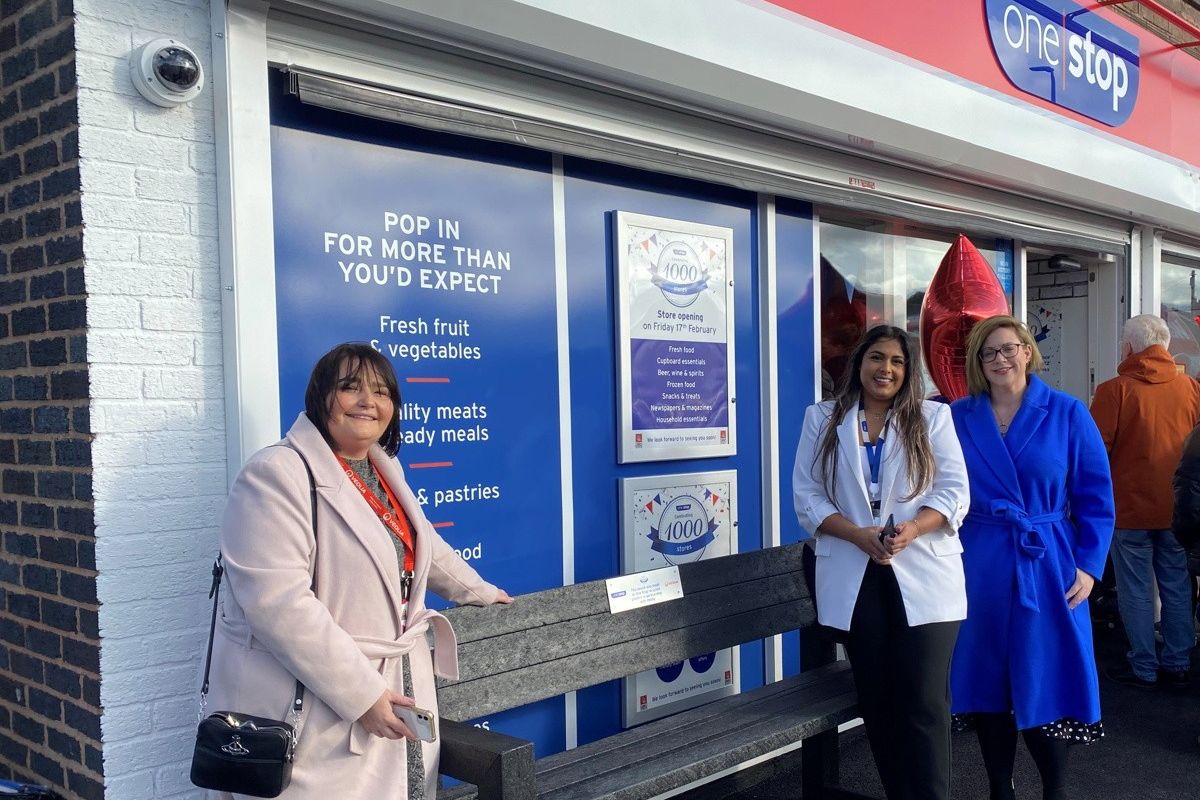 One Stop donates bench made from recycled flower buckets for 1000th store opening