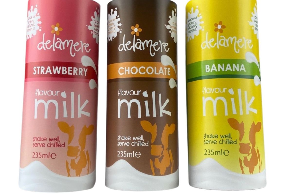 New-style canned packaging for Delamere Flavoured Milk