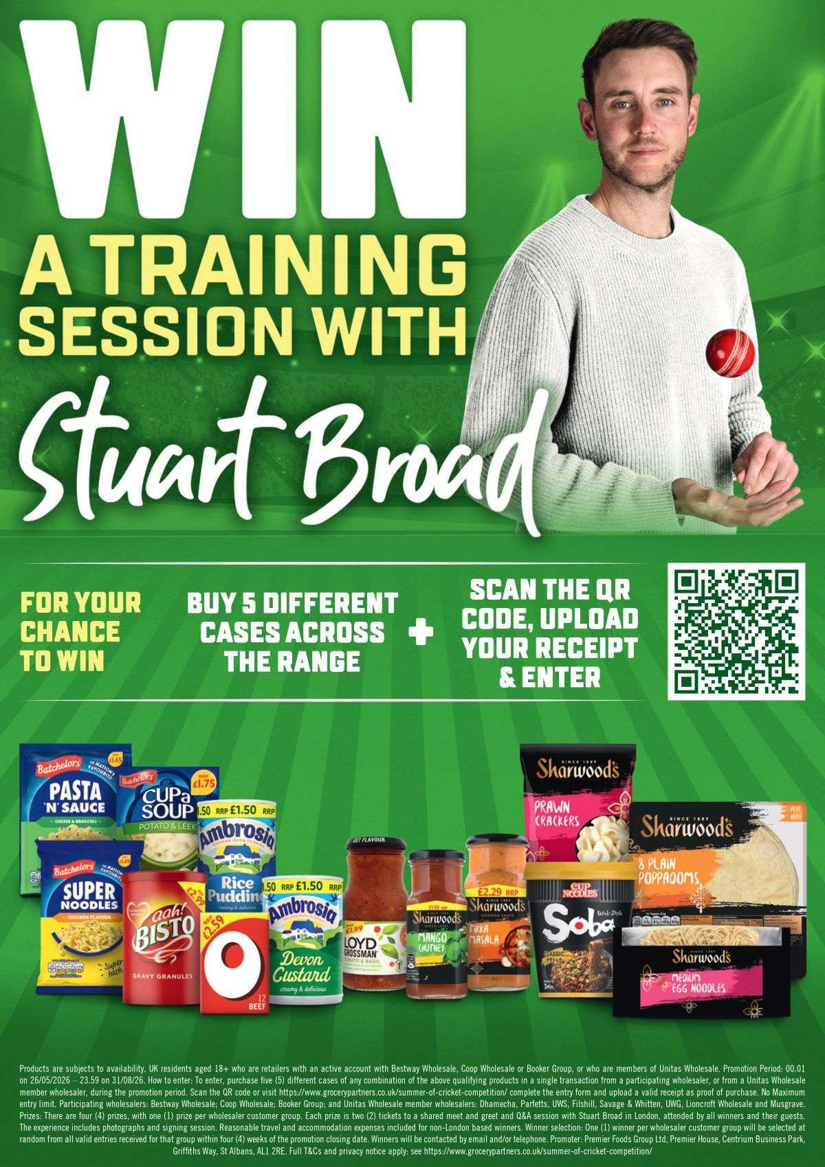 Sharwood’s, Bisto, Batchelors offer chance to train with Stuart Broad