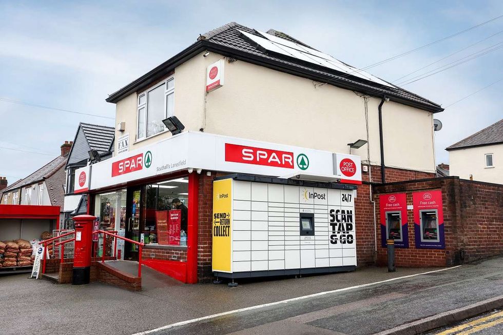 InPost lockers outside the SPAR store and post office at Lanesfield, Wolverhampton