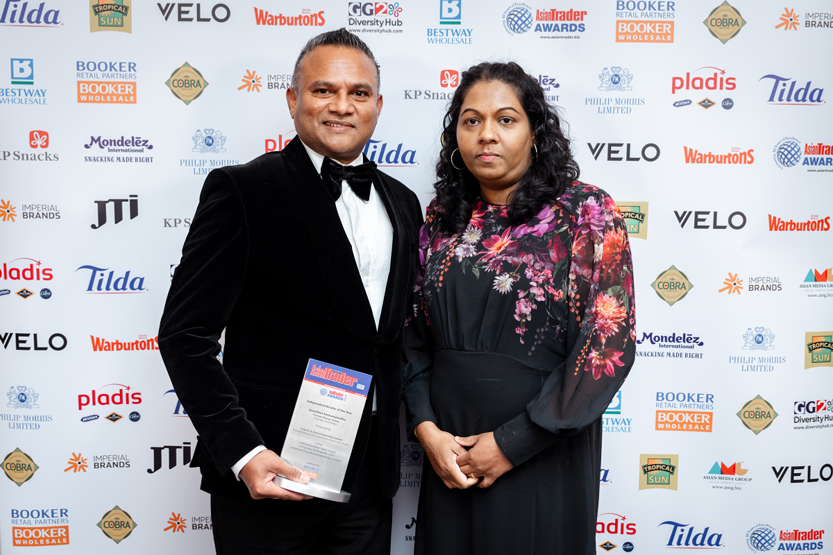Jenarthen Saravanamuthu in front of Premier Rassau Stores in Ebbw Vale, Wales