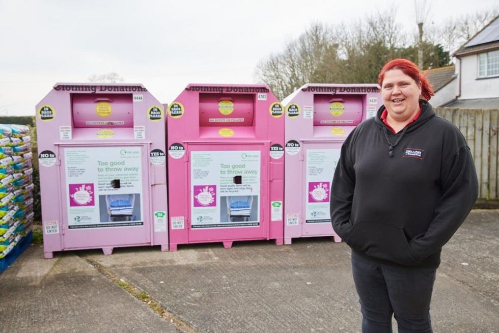 Jo Hellier with clothing banks